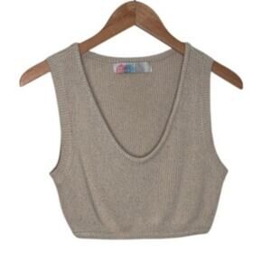 Free People Beach knit sleeveless ribbed sweater Tank Low V tan size small